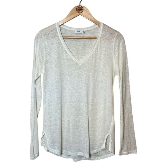 Vince Women’s 100% Linen V Neck Loose Weave Semi-Sheer Long Sleeve White Size S - Picture 1 of 8